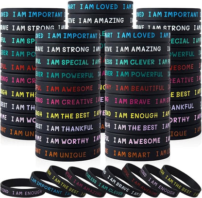 100 Pieces Students Inspirational Silicone Wristbands Motivational Quotes Rubber Bracelets for Kids Students Back to School Gifts (Black)