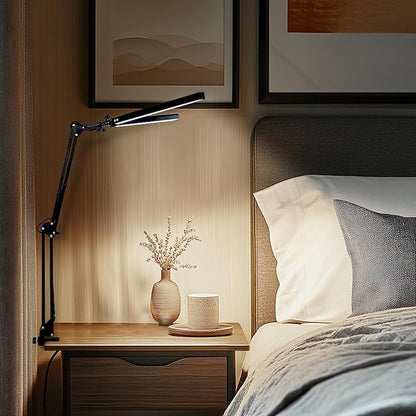 Desk Lamp with Clamp, Swing Arm Architect Lamps with Adjust Joints & 3 Color 10 Brightness Dimming Desk Light Eye Caring Study Lamp No Glare Drafting Light