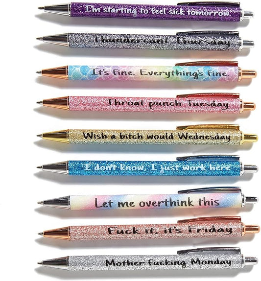 9PCS funny pens for adults,novelty sarcastic snarky office pens ballpoint,Swear Dirty Cuss Word black pens with sayings