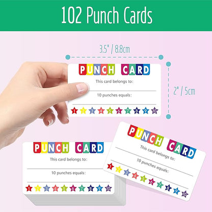 102 PCS Punch Cards, Star Shaped Incentive Reward Cards Business Size Student Award Cards Boost Creativity & Skills Development for Business, Classroom, Kids Behavior, Students, Teachers, 3.5” x 2”