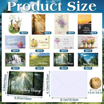 36 Set 4 x 6 Inch Religious Birthday Cards Bulk with Scripture Christian Birthday Cards with Envelopes Faith Based Greeting Blessings Boxed Assortment Gift(Landscape)
