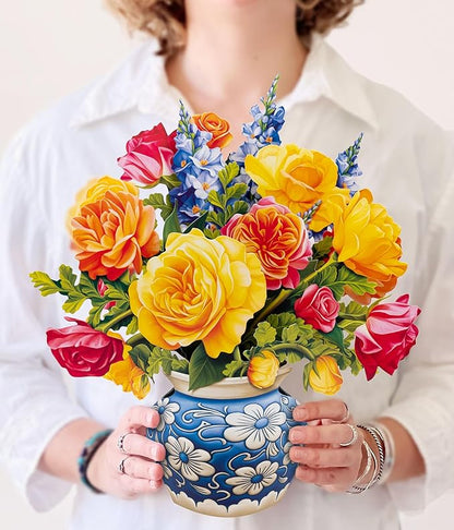 Freshcut Paper Pop Up Cards, Paper Flower Bouquet 3D Popup Greeting Cards with Note Card & Envelope, Birthday Card, Anniversary, Get Well Gifts for Women, 12" Sorbet Roses