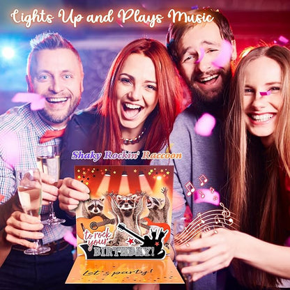 Birthday Cards, Funny MUSICAL&SHAKING Raccoon Pop-up Greeting Card Birthday Gifts for Women Men Husband Wife Kids