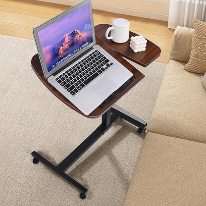 Multifunctional Height Adjustable Table with Wheels | Ultimate Single Workstation, Study Desk, Bedside Table, Recliner Tray Table, Presentation Cart and Laptop Stand | Tilting Tops (Walnut Black)