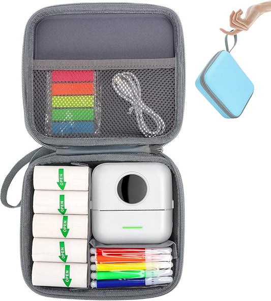 HBCX Mini Printer Case,Hard Protective Box,Portable High-capacity Travel Carrying Case,Suitable for Thermal Inkless Sticker Photo Printer,Label Marker,Instant Print Camera(Only Blue Case)