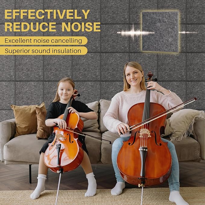 DOLLAR BOSS Large Cork Bulletin Board, 48"x36" Cork Board Wall Tiles 12 Packs 1/2" Thick Corkboards for Walls Self Adhesive Acoustic Panels Soundproof Pin Board with 60 Pushpins, Dark Grey