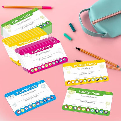 102 PCS Punch Cards, Incentive Reward Card Student Awards Loyalty Cards for Business, Classroom, Kids Behavior, Students, Teachers, 3.5” x 2”, 4 Styles