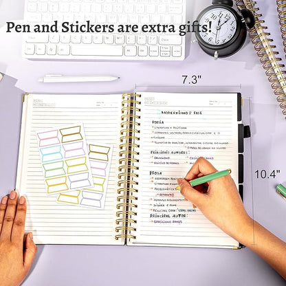 Yoment Leather Spiral Notebooks for Work 5 Subject Notebook College Ruled with Dividers 360 Pages B5 Hardcover Lined Journals for Women Men Writing B5 Size, Black