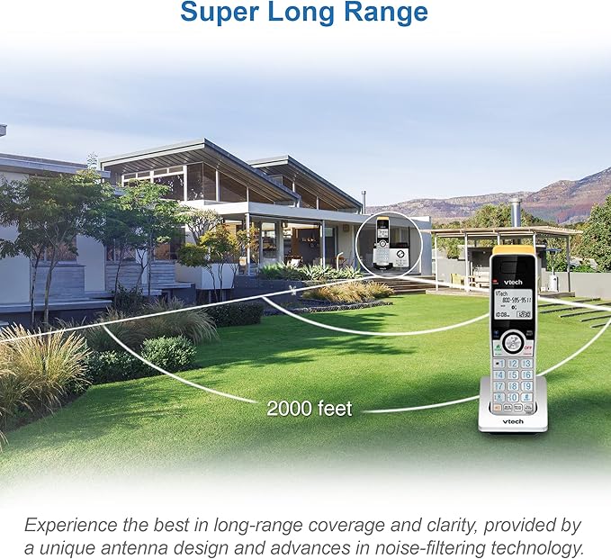 VTECH IS8121-2 Super Long Range up to 2300 Feet DECT 6.0 Bluetooth 2 Handset Cordless Phone for Home with Answering Machine, Call Blocking, Connect to Cell, Intercom and Expandable to 5 Handsets