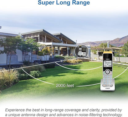 VTech IS8121-3 Super Long Range up to 2300 Feet DECT 6.0 Bluetooth 3 Handset Cordless Phone for Home with Answering Machine, Call Blocking, Connect to Cell, Intercom and Expandable to 5 Handsets