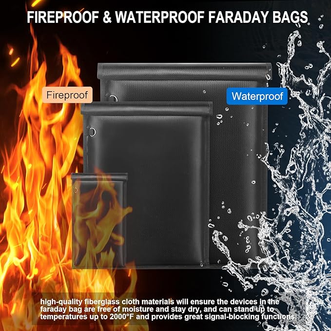 3 Pack Faraday Bags- Large Faraday Cage, Anti-Tracking Faraday Bag for Laptops & Tablets & Phones & Car Keys, RFID Signal Blocker Faraday Pouch, Fireproof & Waterproof Faraday Key Fob Protector
