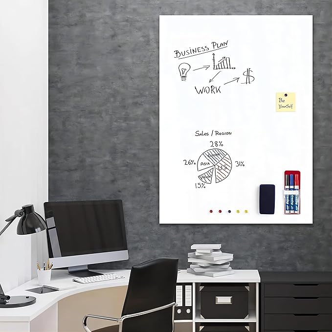 Magnetic Whiteboard Contact Paper, 47" x 94" Stick on Magnetic Dry Erase White Board Sticker on Wall, Easy to Write for Kids Drawing, School, Office, Kitchen Fridge