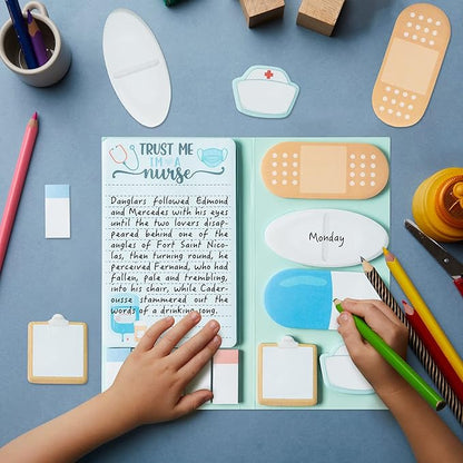 Nurse Sticky Notes Set, 550 Sheets, Cute Cartoon Medical Supplies Self-Stick Notes Pads Bundle Writing Memo Pads for Nursing Student Essentials Hospital Back to School Nurse Supplies Gift