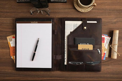 Personalized Leather Portfolio for Lefty, Engraved Leather Notepad Portfolio Binder, Custom Leather Legal Pad Padfolio, Christmas Gift for Him/Her (Notepad, Khaki-Custom)