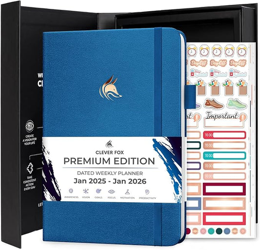 Clever Fox Dated Planner Premium Edition – 2025-2026 Weekly Planner for Planning, Goal Setting & Time Management – Planner Notebook with Habit Tracker & to-do List – A5 Size (Mystic Blue)