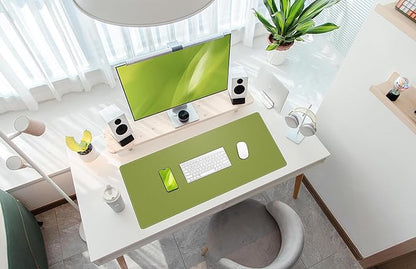 Leather Desk pad Protector, Large Desk mat with Natural Cork & PU Leather,Mouse pad,Non-Slip Office Desk Mat,Waterproof Desk Writing Pad for Office and Home (35in*17in, Olive Green)