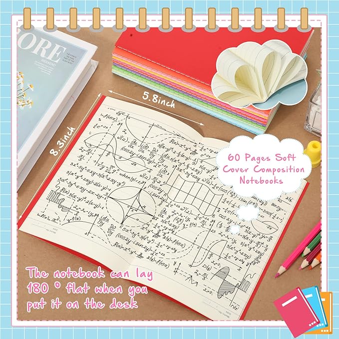 100 Pack A5 Kraft Notebooks Ruled Lined Journals Notebooks Soft Cover Kraft Composition Notepad Travel Diary Journals Memo for Girls, Students, Office, School Supplies (Fresh Color)