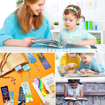 30 Pieces Christian Bookmarks for Kids Bible Verse Bookmarks with Cross Pendants Scripture Inspirational Quotes Bookmarks School Gifts Church Supplies for Kids Teens Adult Teachers
