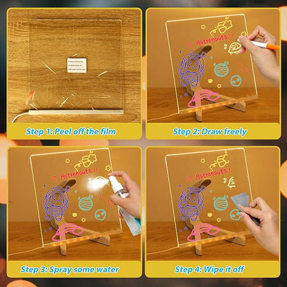 LED Note Board with Colors,LED Drawing Pad with 7 Color Pen,Light Up Acrylic Message Board with Adjustable Stand,Acrylic Dry Erase Board with Light for Office School Home,Gift for Kids(12"x8")
