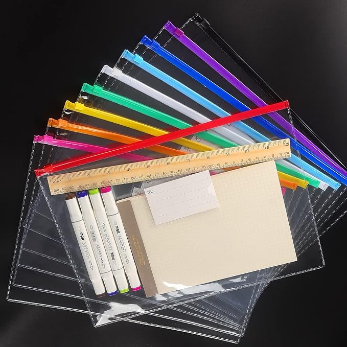 Tamaki 10 Pack Plastic Envelope Poly Zip Envelop Plastic Envelopes Files Zipper Folders, A4 Size, Letter Size, for School Office Supplies, 10 Color (13x9.5)