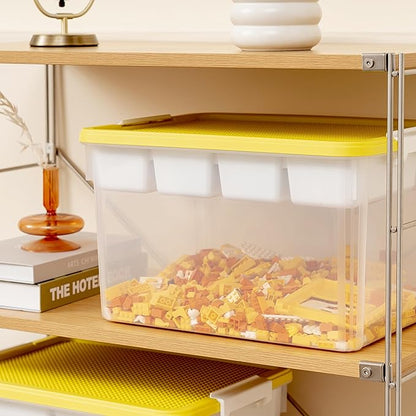 Citylife 32 QT Plastic Storage Box with Removable Tray Craft Organizers and Storage Clear Storage Container for Organizing Bead, Tool, Sewing, Playdoh, 2 Packs-Yellow