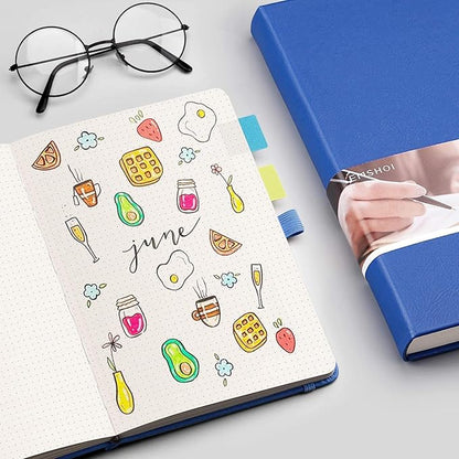 EMSHOI Dotted Journal - 256 Pages Bullet Dotted Notebook, 120gsm Thick Paper Dot Grid Notebook, A5 Hardcover Leather Journal with Stencils, 16 Perforated Pages, Pen Loop, Inner Pocket, 5.75" x 8.38"