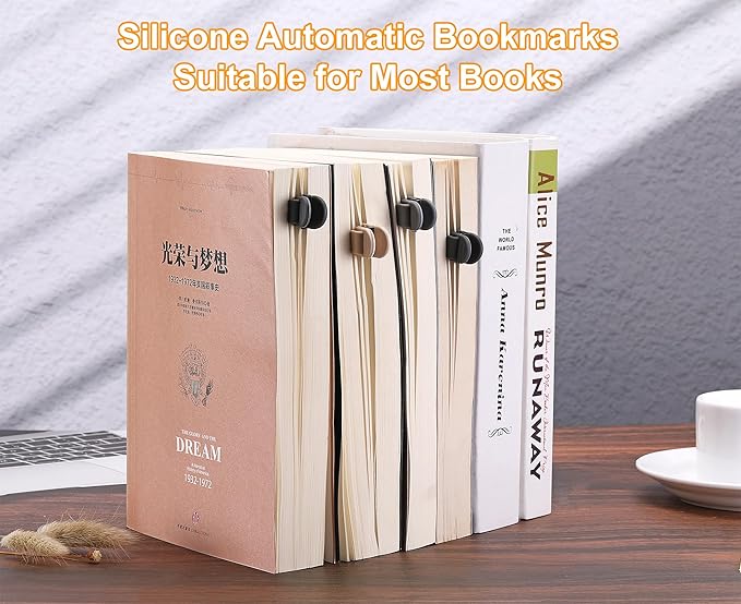 3Pcs Automatic Bookmark, Silicone Smart Book Marks for Reading Women, Men, Kids,Cute Unique Book Markers Bookmark Clip Reading Accessories Gifts for Book Lovers (Dark Grey 3pcs)