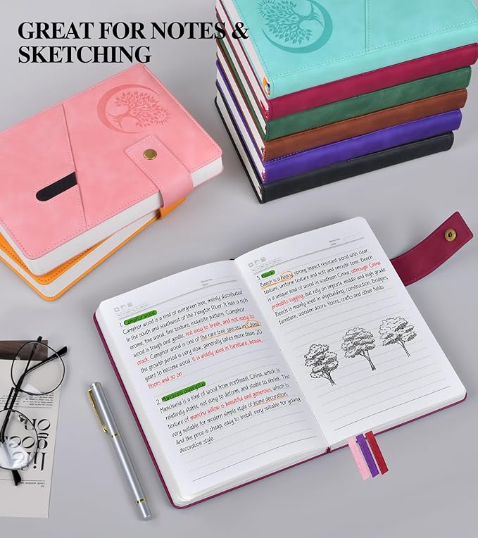 Lined Journal Notebook for Men, A5 Leather Journals for Writing Women, Hardcover Notebooks for Work,School,Note Taking,Travel,Business,Personal daily Diary,200 Page College Ruled (5.9" x 8.4")