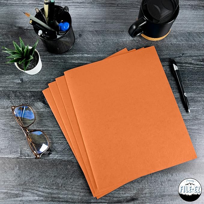 FILE-EZ Two-Pocket Folders, Orange, 125-Pack, Textured Paper, Letter Size (EZ-32465)
