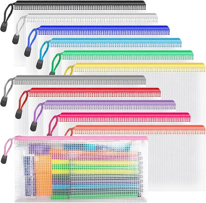 Umriox Zipper Pencil Pouches, 9.2 x 4.7 in (12 Colors, 12 Pack), Pencil Pouches Bulk, Clear Pencil Pouch for Office Supplies Cosmetics Travel Accessories
