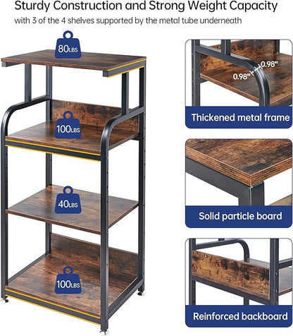 4-Tier Printer Stand with Adjustable Storage Shelf, Large Tall Printer Table with Wheels for Home Office Small Spaces Organization, Rustic Brown