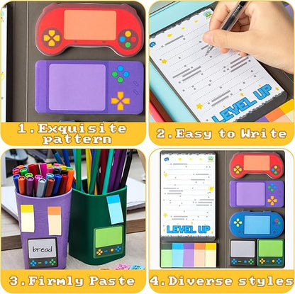 B1ykin Sticky Notes Set - Cartoon Theme Cute Self-Stick Notes Pad Teacher Appreciation Gifts， Self-Adhesive Writing Memo Pages Sticky to Do Notepad for Kids Employee School Office (Video Game)