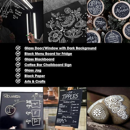 Liquid Chalk Markers White for Blackboard Wet Erase Marker for Black Glass Dry Erase Board Black Acrylic Planning Board Window Mirror Halloween Painting, 14 White Markers, 1mm Fine Tip, Easy Wet Erase