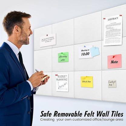 Large Office Cork Board Alternative - 47"x35"12 Pack Felt Wall Tiles Self-Adhesive Safe Removable No Damage for Wall Pin Board Tack Board Felt Cork Board for Walls or Office 48 x 36 White