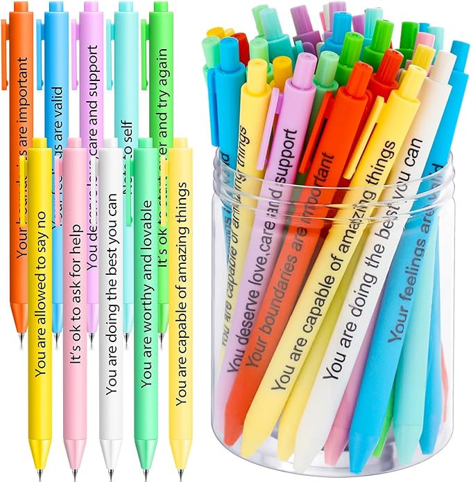 50 Pcs Gel Ink Pens Motivational Inspirational Quote Pen Retractable Rolling Ball Smooth Writing for Coworkers Supplies Office Home(Stylish Color,Mental Health Reminders)