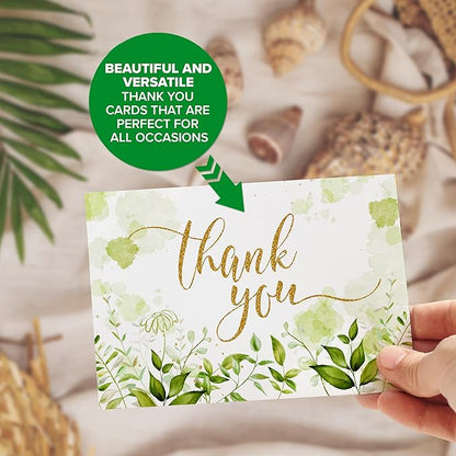 Decorably 24 Pack Glittery 6x4in Assorted Thank You Cards with Envelopes and Stickers, 24 Unique Beautiful Designs Thank You Card Assortment, Blank Inside - Wedding, Baby Shower, Birthday