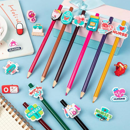 WDAHDHP Nurse Pencil Clips for Kids, 50Pcs Different Pencil Clips Topper, Cute Pencil Charms for Nursing School Students Medical Decor Nurse Week Nurse Day