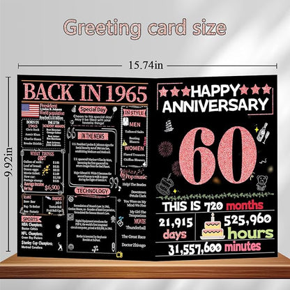 Joycard 60th Anniversary Card for Women, Diamond Wedding Card for Wife, Sweet Marriage Decorations Gifts for Couple, Perfect for Her on Anniversary Day, Back in 1965