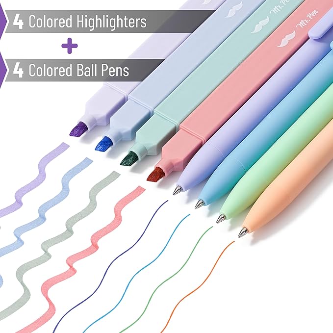 Mr. Pen- Aesthetic Highlighters and Gel Pens, 8 Pack, Assorted Color Highlighters, Colorful Ink Gel Pens, Highlighter Pens, Cute Highlighters, Gel Pens