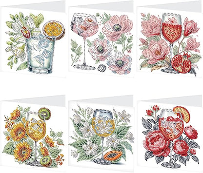 Tontut 6pcs Diamond Art Painting Kit Greeting Card, Mug Flower 5D DIY Diamond Handmade Holiday Greeting Card with Envelope, Holiday Gift Congratulation