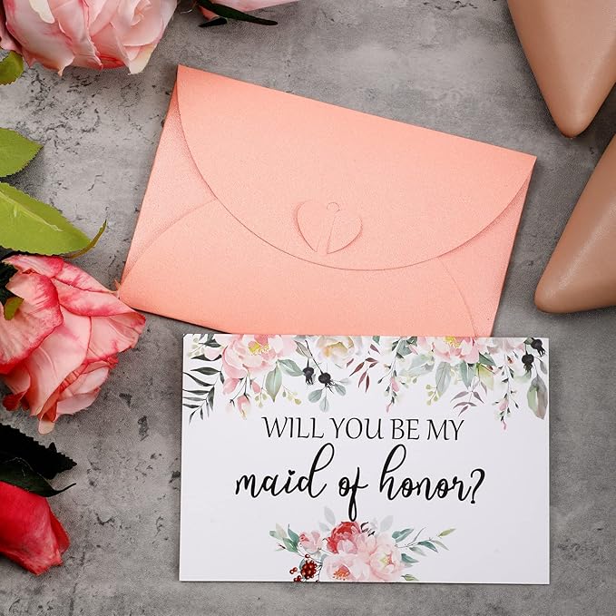 Spakon 16 Pcs Will You Be My Bridesmaid Cards with Envelopes Watercolor Greenery Floral Bridal Proposal Maid of Honor Matron of Honor Invited Favor for Bridal Shower Wedding (Flower)