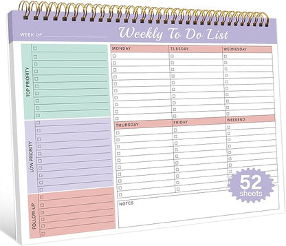 Weekly To Do List Notepad with Priorities,Follow Up 8.5"×11" 12 Monthes Undated Weekly Desk Planner Organizer for School,Office Supplies,Family