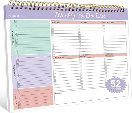 Weekly To Do List Notepad with Priorities,Follow Up 8.5"×11" 12 Monthes Undated Weekly Desk Planner Organizer for School,Office Supplies,Family