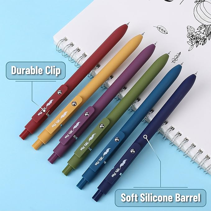 Mr. Pen- Retractable Gel Pens, 6 Pack, Vintage Color Barrels, Black Gel Pens, Fast Dry, Gel Pens Fine Point 0.5mm, Retractable Pens, Cute Pens, Gel Ink Pens, Black Pens, Aesthetic Pens for Journaling