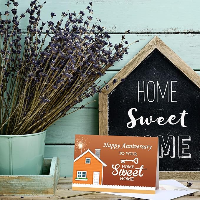 48 Pcs Happy Home Anniversary Cards with Envelopes Bulk Blank Welcome House Cards Real Estate Thank You Notes Housewarming Gifts for Clients Neighbors, 4 x 6 in(Stylish)