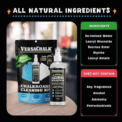 VersaChalk 100% Natural Chalkboard Dry Erase Cleaner Spray 250 mL - Erase Liquid Chalk Markers Ink - For Chalkboard, Whiteboard, and Dry Erase Surfaces