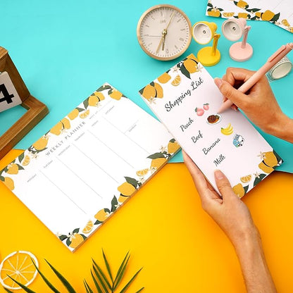 Weekly Planner Notepad Tear Off Set of 2 Weekly Calendar Pad 52 Undated To Do List Notepad Sheets Desk Planner Planning Pads Productivity Tracker for Work Goals Notes Schedule Ideas, Yellow