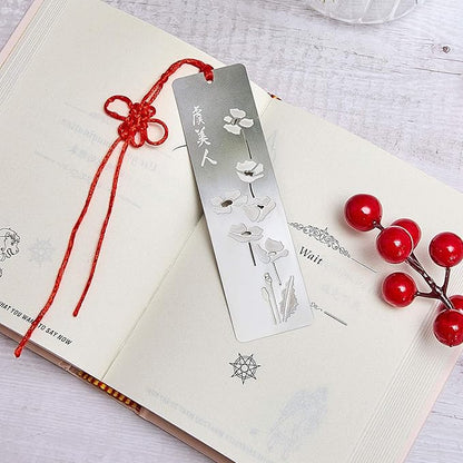 Outus 8 Pieces Hollow Art Metal Bookmarks for Wedding Men Teachers Employee Appreciation Gift Stainless Steel Bookmarks with Red Knot Theme Bookmarks for Book Reading Presents, 4.5 x 1.25 Inch