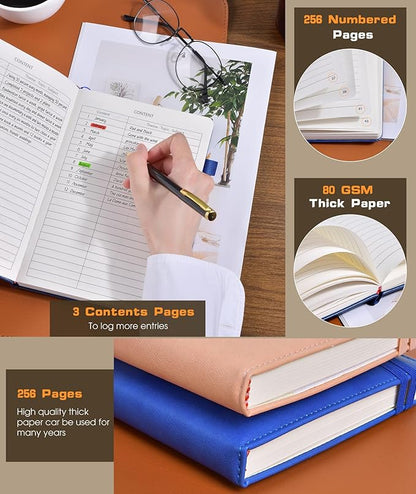 Lined Journal Notebook for Women Men, 256 Numbered Pages Hardcover Leather Journals for Writing, A5 Journaling Notebooks, College Ruled Journal for Business Work School Note Taking 5.75" x 8.38" Blue