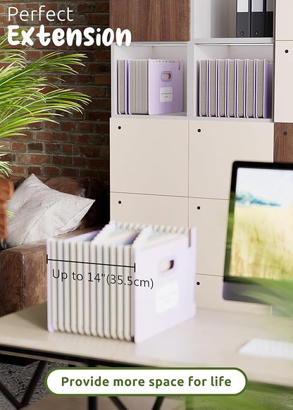 Accordion File Organizer, 12 Pockets Wheat Straw Expanding File Folders, Upright&Open Top, Monthly Bill Receipt Organizer, 100% BPA Free,Return to Nature,Healthy Living, Letter/A4 Size-Lavender Purple